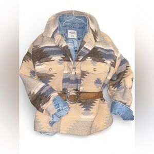 Blu Pepper Beige and Blue Patterned Jacket